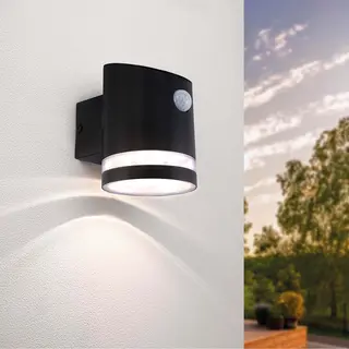 Ledvion - Wall Lamp, Outdoor Lamp WhiteMotion Sensor, Outdoor Lighting, Solar Garden Lighting, Led Lamp, Mood Light, Elara, 3000K, IP44, Black Lamp
