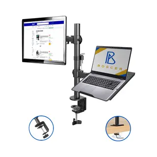 Boscer Monitor Arm - Laptop & Monitor Houder - 2 Schermen - 13 Tot 32 Inch - Full Motion Monitor Arm - Beeldscherm Statief - Monitor Beugel - Zwart