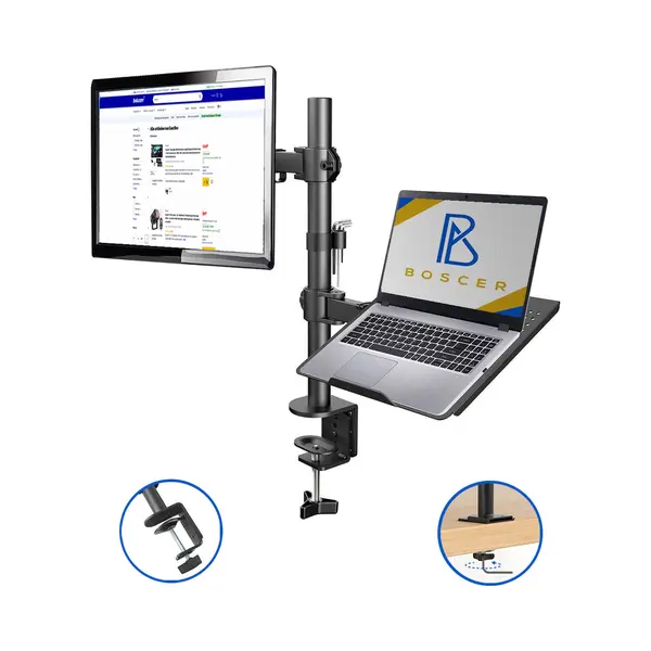 Boscer Monitor Arm - Laptop & Monitor Houder - 2 Schermen - 13 Tot 32 Inch - Full Motion Monitor Arm - Beeldscherm Statief - Monitor Beugel - Zwart thumbnail