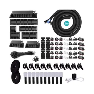 GlobeGoods Kabel Organiser Set - 176 Stuks - Kabelgoot - Kabel Management - Kabelklem - Kabelclips Zelfklevend - Kabelbrug - Kabelbeschermer - Kabelhouder -