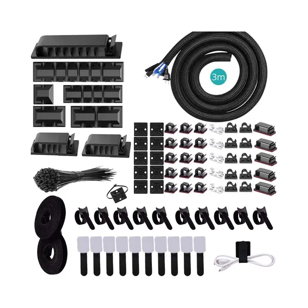GlobeGoods Kabel Organiser Set - 176 Stuks - Kabelgoot - Kabel Management - Kabelklem - Kabelclips Zelfklevend - Kabelbrug - Kabelbeschermer - Kabelhouder - thumbnail