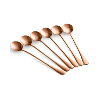 Alheco 6 Lange Ronde Lepels – Latte Macchiato – Dessertlepels Set – 19, 5cm – Sorbetlepels – IJslepels - Theelepels - Rosé Goud
