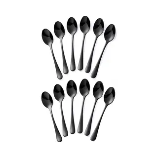 Alheco 12 Ovale Theelepels - 12.3cm - Rvs Theelepeltjes - Zwart