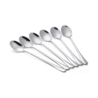 Alheco 6 Lange Ovale Lepels – Latte Macchiato – Dessertlepels Set – 19, 5cm – Sorbetlepels – IJslepels - Theelepels - Zilver