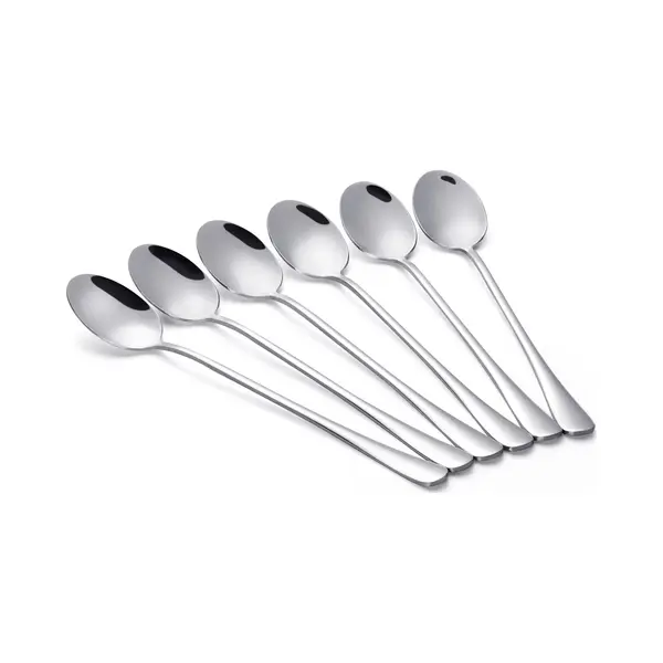 Alheco 6 Lange Ovale Lepels – Latte Macchiato – Dessertlepels Set – 19, 5cm – Sorbetlepels – IJslepels - Theelepels - Zilver thumbnail
