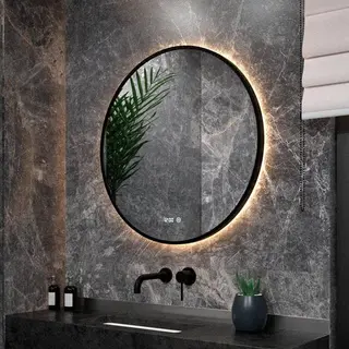 Mirlux Badezimmerspiegel Mit Led-Beleuchtung & Heizung - Wandspiegel Rund - Anti-Kondensations-Duschspiegel - Mattschwarz - 100CM