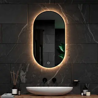 Mirlux Badezimmerspiegel - Mit Led-Beleuchtung & Heizung - Wandspiegel Oval - Anti-Kondensations-Duschspiegel - 90x50CM - Schwarz