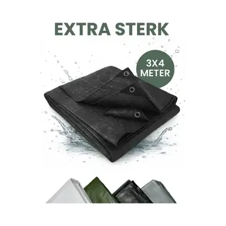 Stack® Extra Sterk Afdekzeil - 3x4m - Zwart - 150G/M2 - Waterdicht Bouwzeil & Zeildoek - Zeil Met Ringen - Beschermhoes & Afdekhoes Voor Zwembad,