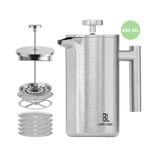 Bjørn Liebdhal Premium Cafetiére, Dubbelwandig, Roestvrij Staal, 600 Ml - French Press Koffiemaker - Geschikt Voor Koffie, Melkopschuimen & Thee
