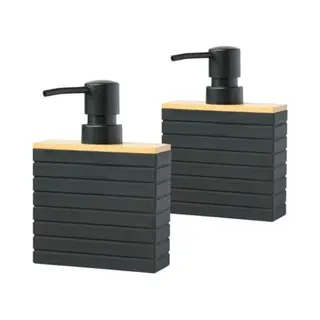 Buddley Seifenspender Bamboo Schwarz, 2er Set Spülmittelspender Für Küche & Bad, Freistehend