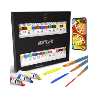 Napi Acrylverf 24 Kleuren + 3 Penselen - Klaar Voor Gebruik - Inclusief Kleurencirkel - Hobbyverf Set - Schilderen Acryl Verf - 24 Tubes