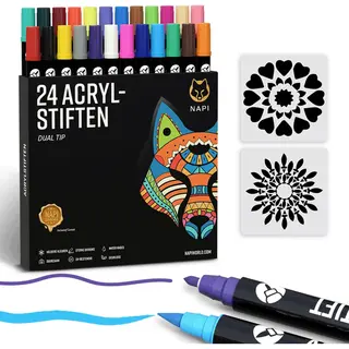 Napi 24 Acrylstiften Dual Tip - Twinmarkers - Verfstiften Happy Stones - Stenen Schilderen Met Acryl Verf Marker Stiften - Volwassenen En Kinderen -