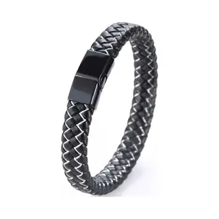 Malinsi® Armband Heren - Zwart Wit Effect - Rvs Sluiting En Gevlochten Leer - Armbandje Mannen 21 Cm