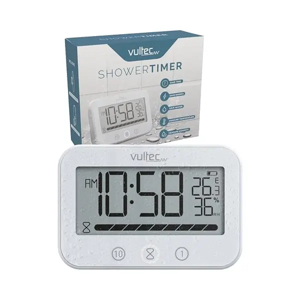 Vultec Shower Timer T7 – Digital Waterproof Timer –Time Display, Hygrometer, Temperature Display, Shower Clock, Bathroom Kitchen Clock (White) thumbnail