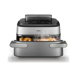 Philips 5000 series NA565/02 friteuse Dubbel 9,5 l Vrijstaand 2750 W Heteluchtfriteuse Zwart, Zilver