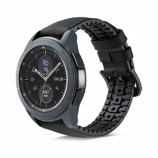 Strap-it® Strap-it Leren / Siliconen Smartwatch Bandje - Geschikt Voor Samsung Galaxy Watch 1 42mm / Galaxy Watch 3 41mm / Galaxy Watch Active / Active2 40mm &