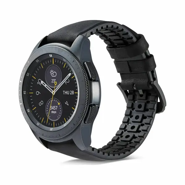 Strap-it® Strap-it Leren / Siliconen Smartwatch Bandje - Geschikt Voor Samsung Galaxy Watch 1 42mm / Galaxy Watch 3 41mm / Galaxy Watch Active / Active2 40mm & thumbnail