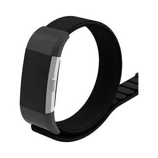 Nylon Smartwatch Bandje - Geschikt Voor Fitbit Charge 2 Nylon Bandje - Zwart - Strap-it Horlogeband / Polsband / Armband
