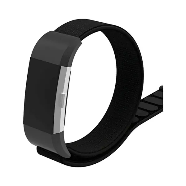 Nylon Smartwatch Bandje - Geschikt Voor Fitbit Charge 2 Nylon Bandje - Zwart - Strap-it Horlogeband / Polsband / Armband thumbnail