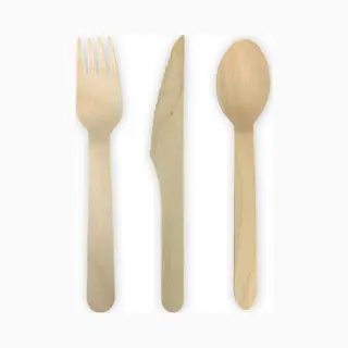 Pomebio - Houten Bestek 150 Stuks | 50 Vorken | 50 Lepels | 50 Messen