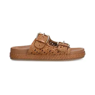 Manfield Cognacfarbene Ledersandalen