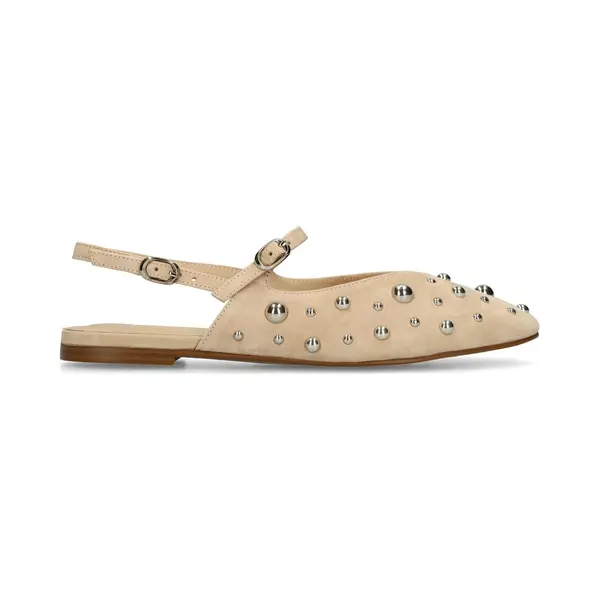 Manfield Beigefarbene Veloursleder-Slingbacks Mit Silberfarbenen Nieten thumbnail