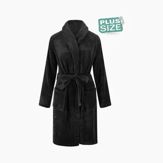 Relax Company Grote Maten Badjas Unisex- Sjaalkraag Badjas Van Fleece - Plus Size - Dames Badjas - Heren Badjas - Zwart 5XL/6XL