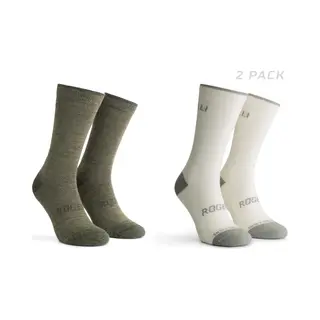Rogelli Fietssokken Heren En Dames 2-pack - Wielrensokken Merino Wol - Groen En Taupe - 18-22cm Hoog - Maat 44-47