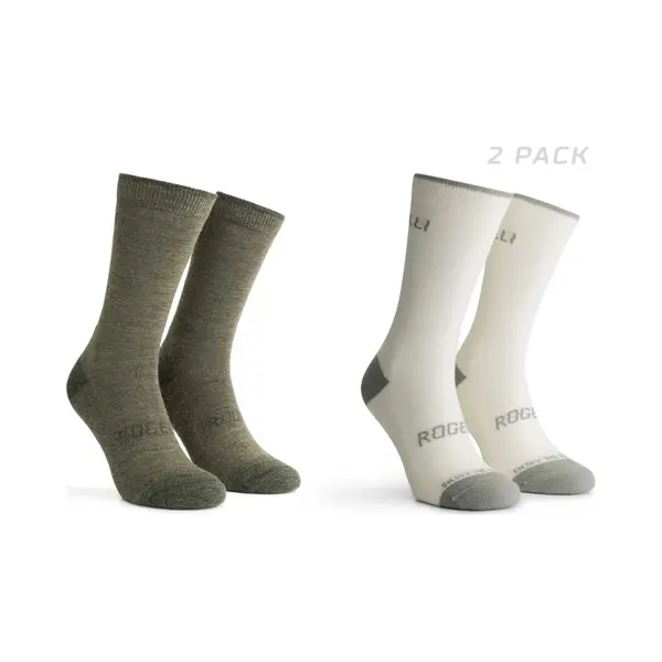 Rogelli Fietssokken Heren En Dames 2-pack - Wielrensokken Merino Wol - Groen En Taupe - 18-22cm Hoog - Maat 44-47 thumbnail