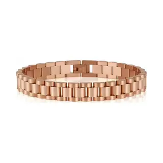 TrendFox Heren Armband Presidential - Horlogeband Stijl - Rosé Goud Kleurig - Staal - 10mm - Schakelarmband - Armbanden - Valentijnsdag - Valentijn Cadeautje