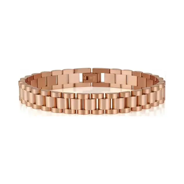 TrendFox Heren Armband Presidential - Horlogeband Stijl - Rosé Goud Kleurig - Staal - 10mm - Schakelarmband - Armbanden - Valentijnsdag - Valentijn Cadeautje thumbnail