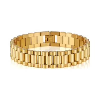 TrendFox Heren Armband Presidential - Horlogeband Stijl - Goud Kleurig - Staal - 15mm - Schakelarmband - Armbanden - Valentijnsdag - Valentijn Cadeautje Voor