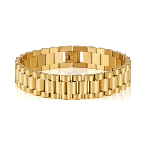 TrendFox Heren Armband Presidential - Horlogeband Stijl - Goud Kleurig - Staal - 15mm - Schakelarmband - Armbanden - Valentijnsdag - Valentijn Cadeautje Voor thumbnail