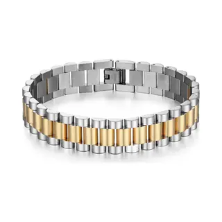 TrendFox Heren Armband Presidential - Horlogeband Stijl - Zilver / Goud Kleurig - Staal - 15mm - Schakelarmband - Armbanden - Valentijnsdag - Valentijn