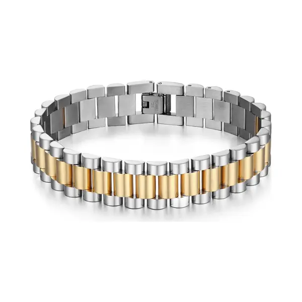 TrendFox Heren Armband Presidential - Horlogeband Stijl - Zilver / Goud Kleurig - Staal - 15mm - Schakelarmband - Armbanden - Valentijnsdag - Valentijn thumbnail