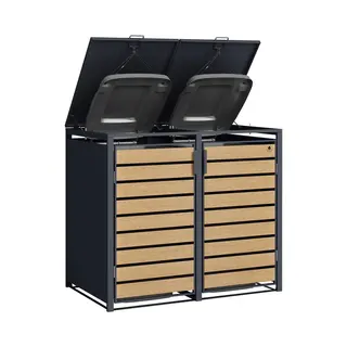 4gardenz® Premium Containerombouw 2 Bakken - Kliko Ombouw - Grijs/Houtlook