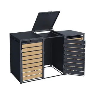 4gardenz® Premium Kliko Ombouw 3 Bakken - Containerombouw - Grijs/Houtlook