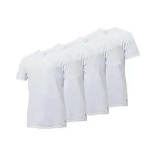 Gentlemen - 4-pak Heren T-shirts Longfit ( Extra Lang ) - Voorgekrompen - 100% Katoen - V-hals - Wit - Maat M
