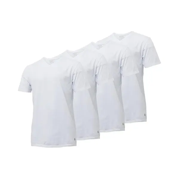 Gentlemen - 4-pak Heren T-shirts Longfit ( Extra Lang ) - Voorgekrompen - 100% Katoen - V-hals - Wit - Maat M thumbnail