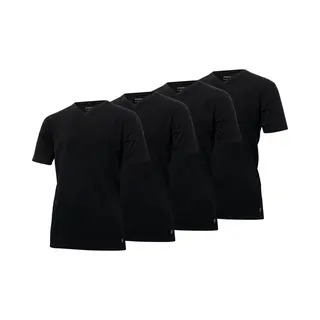 Gentlemen - 4-pak Heren T-shirts Longfit ( Extra Lang ) - Voorgekrompen - 100% Katoen - V-hals - Zwart - Maat Xxl