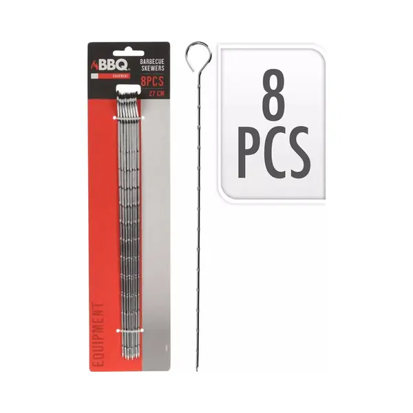 Barbecue Spiesen - 8x - Metaal - 27, 5 Cm - Rond Handvat - Bbq Accessoires thumbnail