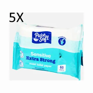 Vochtig Toiletpapier - Voordeelpack 5X 60stuks - Bio-flush - Met Aloë Vera