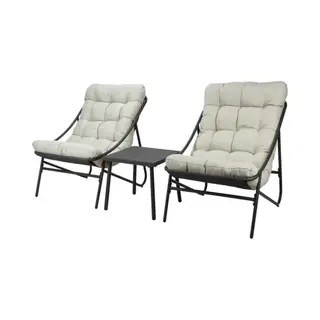Koopman International Ambiance 3pc Garden Furniture Patio Balcony Set With Cushions (Grey)
