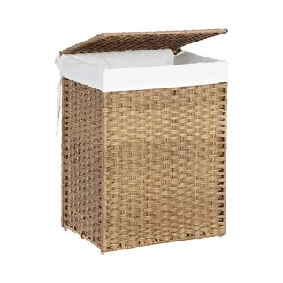 Hoppa! | Wasmand | Handgeweven Synthetisch Rotan | 90 L | Natuurlijke Kleur | 46 X 33 X 60 Cm (L X D X H)