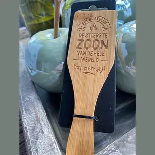 Gourmetspatel - Tekst Op Hout, 'De Stoerste Zoon Van De Hele Wereld Dat Ben Jij!' - Houtkleur