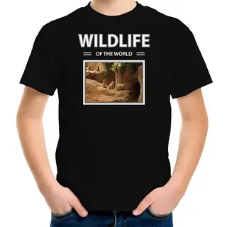 Bellatio Decorations Dieren Foto T-shirt Stokstaartje - Zwart - Kinderen - Wildlife Of The World - Cadeau Shirt Stokstaartjes Liefhebber - Kinderkleding / Kleding 110/116