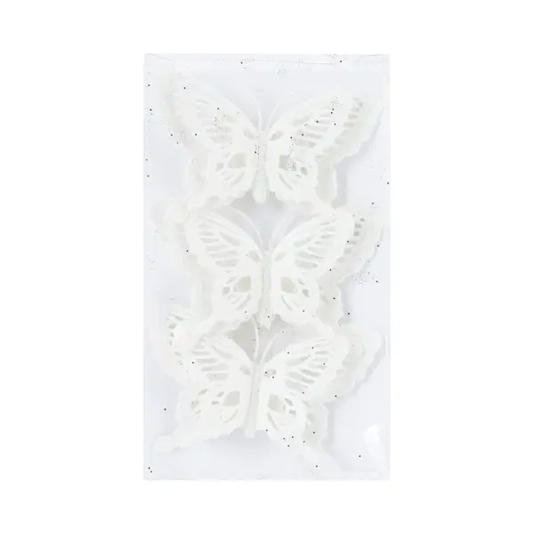 Cosy&Trendy Kerstboomversiering Vlinder - 3x Stuks - 14 Cm - Wit Glitter - Op Clip thumbnail