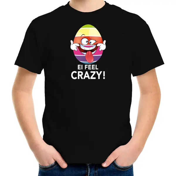 Bellatio Decorations Vrolijk Paasei Ei Feel Crazy T-shirt / Shirt - Zwart - Kinderen - Paas Kleding / Outfit 134/140 thumbnail