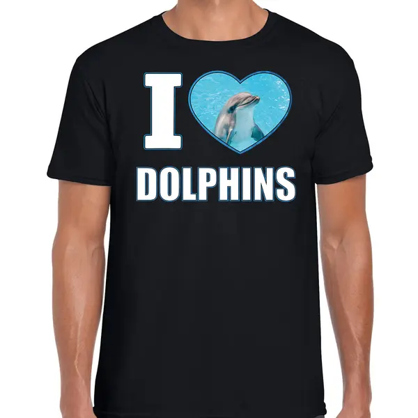 Bellatio Decorations I Love Dolphins T-shirt Met Dieren Foto Van Een Dolfijn Zwart Voor Heren - Cadeau Shirt Dolfijnen Liefhebber Xxl thumbnail