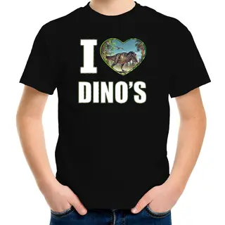 Bellatio Decorations I Love Dino's T-shirt Met Dieren Foto Van Een Dino Zwart Voor Kinderen - Cadeau Shirt T-Rex Dino's Liefhebber - Kinderkleding / Kleding 158/164